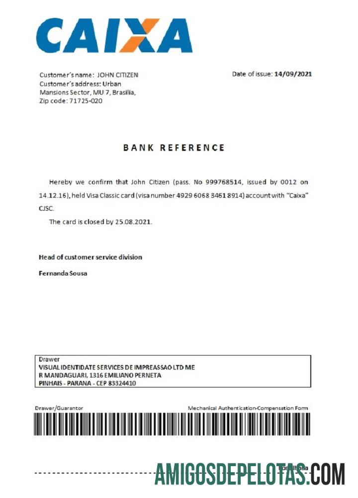 Referência de fechamento do Caixabank Brasil amostra